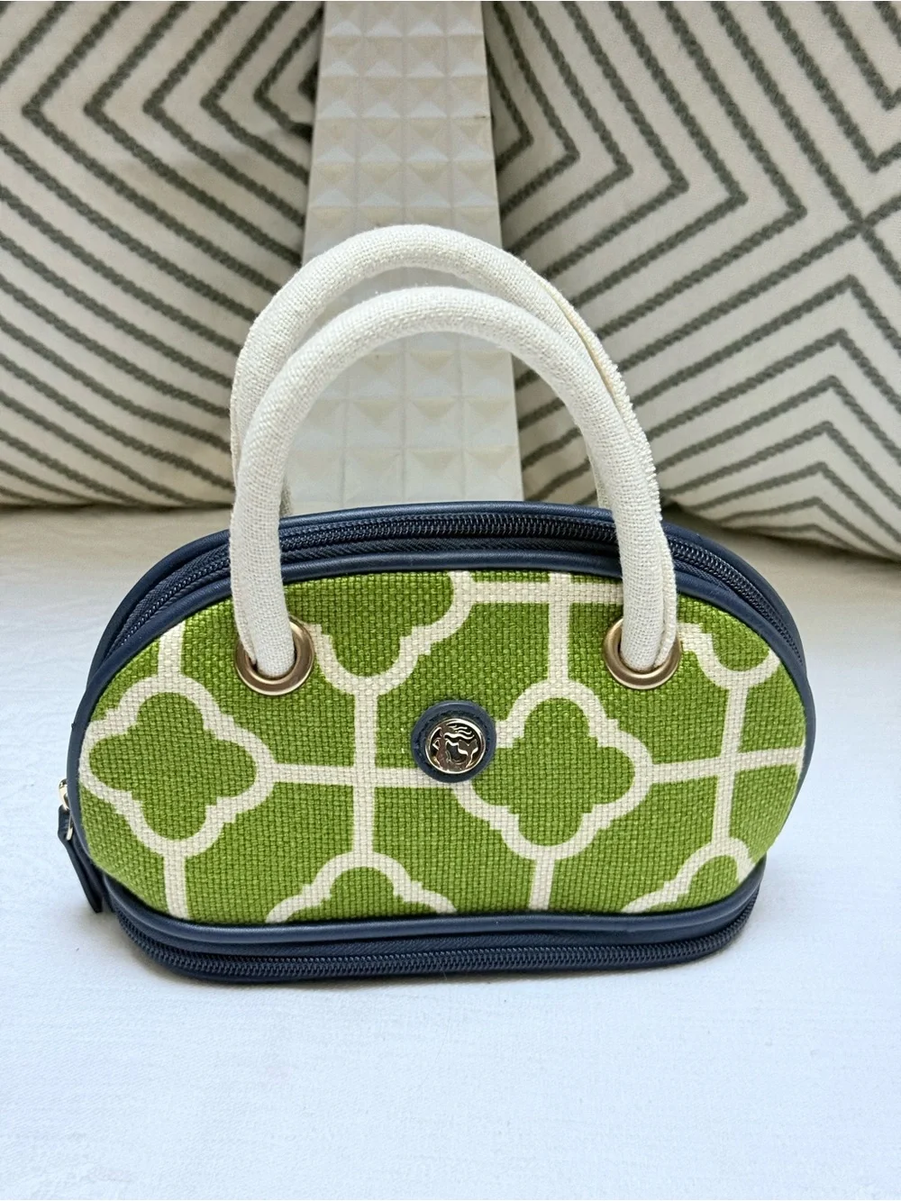 Spartina Green Patterned Mini Satchel Cosmetic Bag